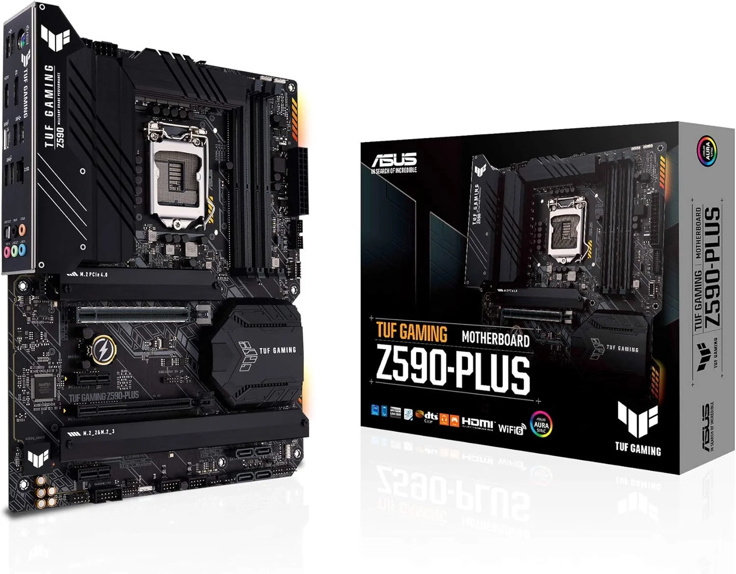 مادربرد گیمینگ ایسوس TUF Gaming Z590-Plus، LGA 1200 (نسل 11/10 اینتل) ATX (PCIe 4.0، 3xM.2/NVMe SSD، 14+2 فاز قدرت، پنل جلویی USB 3.2 Type-C، LAN 2.5Gb، Thunderbolt 4، نورپردازی Aura RGB)