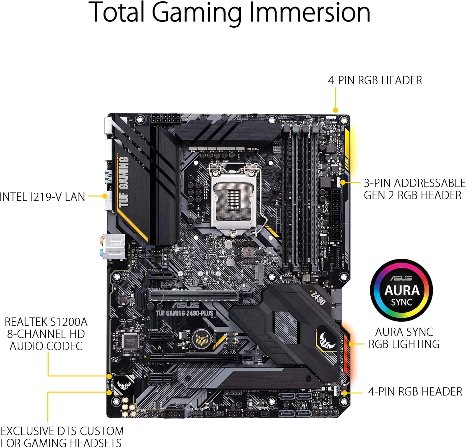 مادربرد ایسوس TUF Gaming Z490-Plus، LGA 1200 (نسل دهم پردازنده های Intel®)، ATX (دارای 12+2 فاز قدرت، پنل جلویی USB 3.2 Type-C، LAN 1Gb، هدر RGB Gen 2 قابل آدرس دهی و Aura Sync)