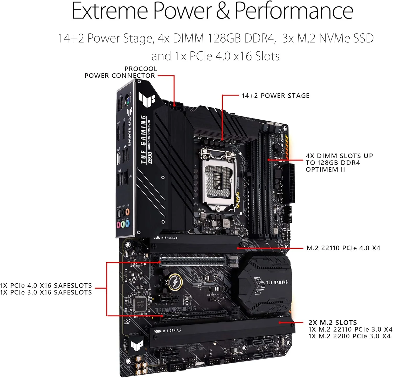 مادربرد گیمینگ ایسوس TUF Gaming Z590-Plus، LGA 1200 (نسل 11/10 اینتل) ATX (PCIe 4.0، 3xM.2/NVMe SSD، 14+2 فاز قدرت، پنل جلویی USB 3.2 Type-C، LAN 2.5Gb، Thunderbolt 4، نورپردازی Aura RGB) مادربرد گیمینگ ایسوس TUF Gaming Z590-Plus، LGA 1200 (نسل 11/10 اینتل) ATX (PCIe 4.0، 3xM.2/NVMe SSD، 14+2 فاز قدرت، پنل جلویی USB 3.2 Type-C، LAN 2.5Gb، Thunderbolt 4، نورپردازی Aura RGB)