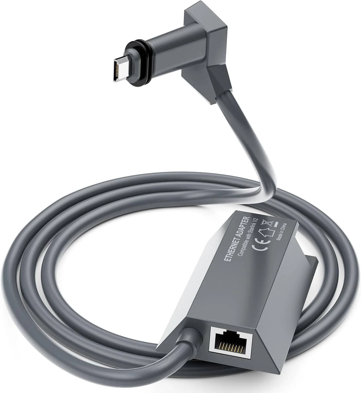 آداپتور اترنت استارلینک، آداپتور مادگی RJ45 دیش به نر روتر، اینترنت ماهواره ای مستطیلی V2، اتصال شبکه پایدار و سریع، خاکستری