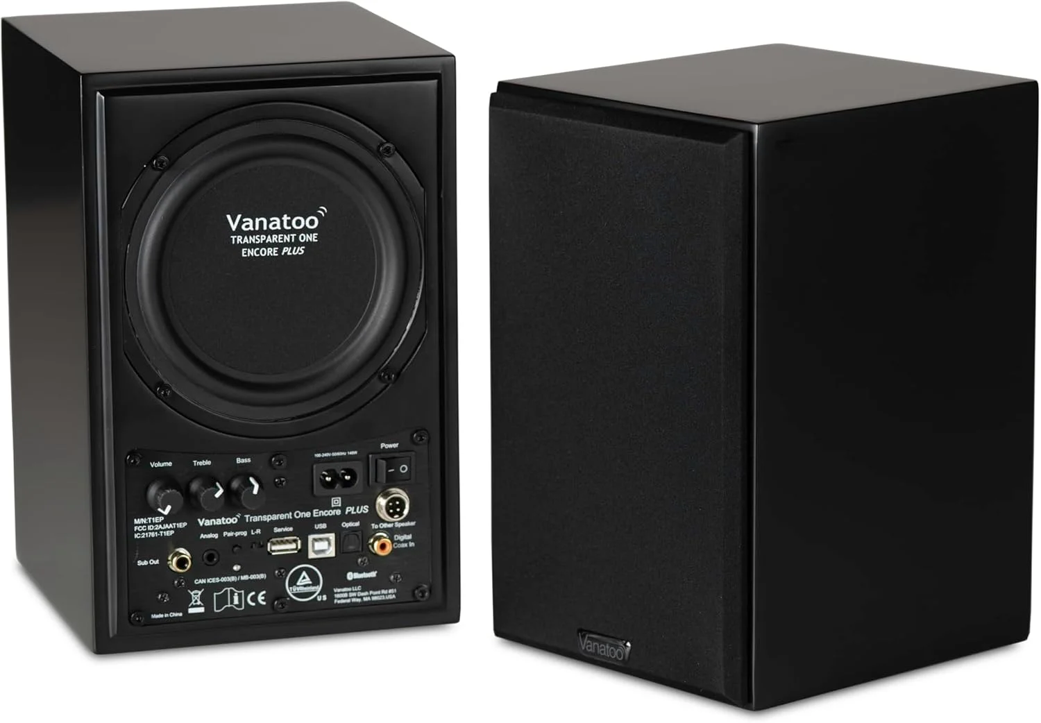 اسپیکرهای مانیتور استودیویی میدان نزدیک Vanatoo Black Transparent One Encore Plus برای تلویزیون، کامپیوتر و بازی. اسپیکرهای تقویت‌شده برای دسکتاپ و اتاق. AUX، USB، بلوتوث، Toslink Optical، Coax، ریموت.