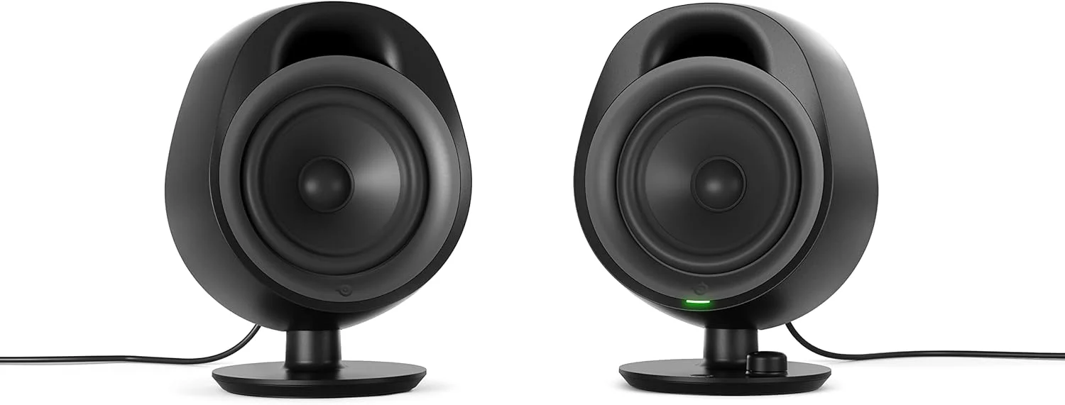 اسپیکرهای گیمینگ فول رنج 2.0 SteelSeries Arena 3 – صدای فراگیر – کنترل‌های روی اسپیکر – درایورهای 4 اینچی – اتصال سیمی و بلوتوث – AUX 3.5 میلی‌متری – PC، Mac، موبایل – پایه قابل تنظیم (بازسازی شده)