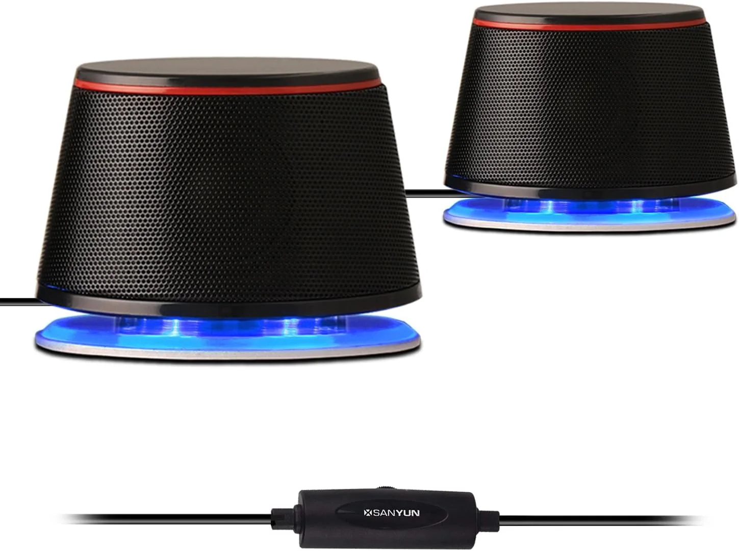 اسپیکر کامپیوتر Sanyun SW102، 5Wx2، بیس عمیق در بدنه کوچک، استریو 2.0 USB با توان 3.5 میلی‌متری Aux، رادیاتورهای بیس داخلی در پایین، اسپیکرهای رومیزی لپ‌تاپ PC، مشکی