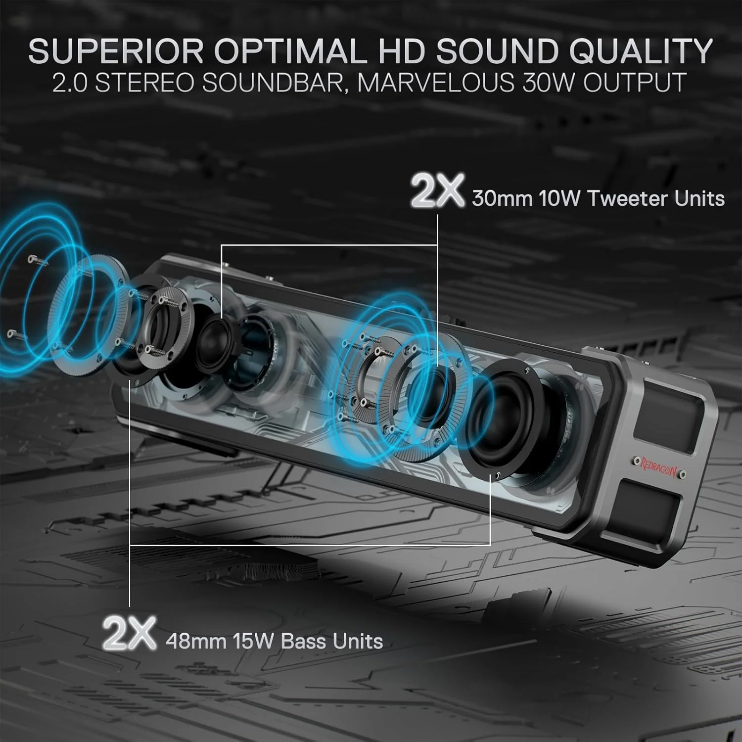 ردراگون GS817 ساندبار رومیزی RGB، بلندگوهای استریو 2.0 کاناله برای کامپیوتر با توان حداکثر 30 وات، کنترل لمسی، بلوتوث 5.3 و ورودی AUX 3.5 میلیمتری، مشکی ردراگون GS817 ساندبار رومیزی RGB، بلندگوهای استریو 2.0 کاناله برای کامپیوتر با توان حداکثر 30 وات، کنترل لمسی، بلوتوث 5.3 و ورودی AUX 3.5 میلیمتری، مشکی