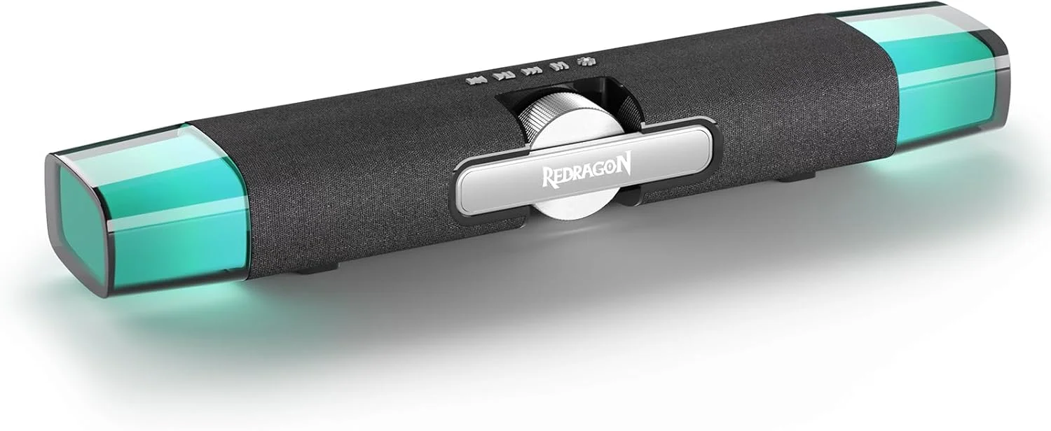 اسپیکرهای رومیزی RGB رداگون GS512، ساندبار استریو کامپیوتر 2.0 با حالت BT 5.0/USB، حداکثر صدای غنی 5W x 2، نور پس زمینه کریستالی RGB و کنترل آسان روی برد، تغذیه از طریق USB-C