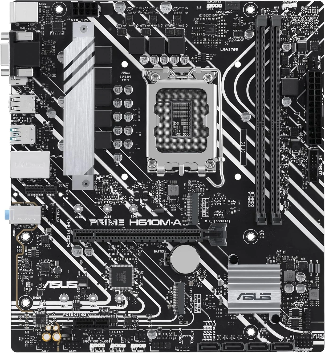 مادربرد ASUS Prime H610M-A-CSM Intel® H610 (LGA 1700) CSM Business mATX، با PCIe 4.0، 2X M.2، DDR5، LAN 1GbE، DP، HDMI™، VGA، پورت های USB 3.2 Gen 2، مدیریت IT ASUS Control Center Express