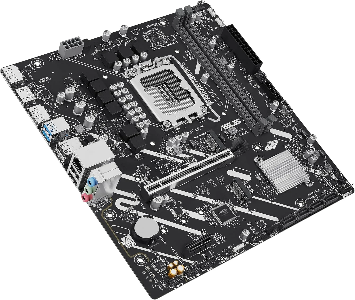 مادربرد تجاری ایسوس مدل PRIME H810M-E-CSM Intel® H810 mATX، سوکت LGA 1851، DDR5، PCIe 4.0، M.2، LAN 1G، HDMI، USB 3.2، آماده برای هوش مصنوعی، پشتیبانی از ASUS Control Center Express برای SMB و استقرار فناوری اطلاعات