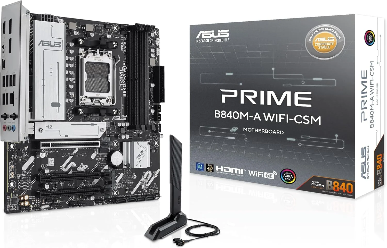 مادربرد ASUS Prime B840M-A WiFi-CSM AMD AM5 B840 mATX، مجهز به هوش مصنوعی پیشرفته، DDR5، PCIe 4.0، 3 اسلات M.2، Wi-Fi 6E، LAN 2.5Gb، DisplayPort، HDMI، USB 5Gbps Type-C، BIOS Flashback، Aura Sync مادربرد ASUS Prime B840M-A WiFi-CSM AMD AM5 B840 mATX، مجهز به هوش مصنوعی پیشرفته، DDR5، PCIe 4.0، 3 اسلات M.2، Wi-Fi 6E، LAN 2.5Gb، DisplayPort، HDMI، USB 5Gbps Type-C، BIOS Flashback، Aura Sync