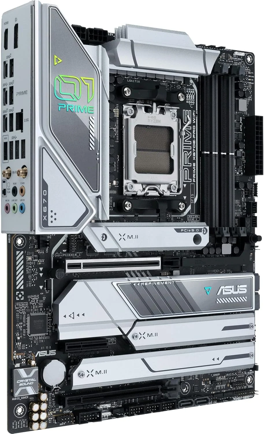 مادربرد ASUS Prime X670E-PRO WiFi AMD X670 AM5 Ryzen™ مناسب پردازندههای دسکتاپ سری 9000، 8000 و 7000، با فرم فاکتور ATX، دارای PCIe® 5.0، چهار اسلات M.2، اسلاتهای DDR5، USB 3.2 Gen 2x2 Type-C®، پشتیبانی از USB4®، WiFi 6E و اترنت 2.5G مادربرد ASUS Prime X670E-PRO WiFi AMD X670 AM5 Ryzen™ مناسب پردازندههای دسکتاپ سری 9000، 8000 و 7000، با فرم فاکتور ATX، دارای PCIe® 5.0، چهار اسلات M.2، اسلاتهای DDR5، USB 3.2 Gen 2x2 Type-C®، پشتیبانی از USB4®، WiFi 6E و اترنت 2.5G