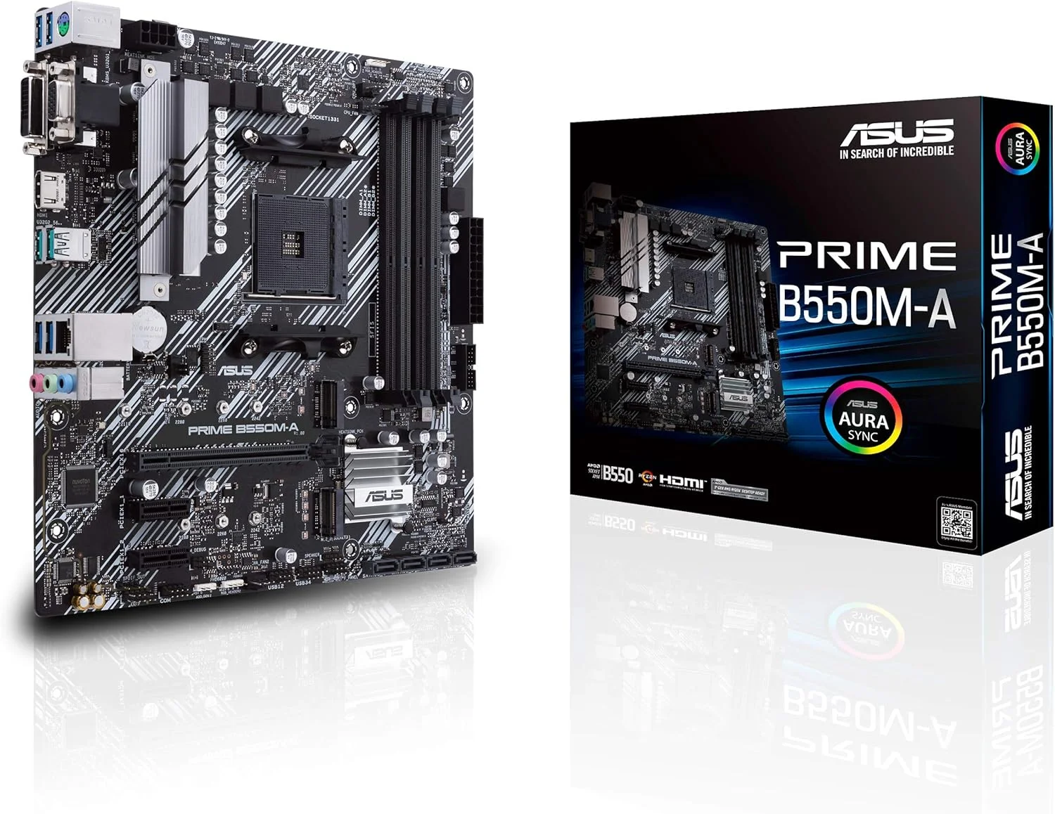 مادربرد ASUS Prime B550M-A AMD AM4 (نسل سوم Ryzen) microATX تجاری (PCIe 4.0, حافظه ECC, LAN 1Gb, HDMI 2.1/D-Sub, 4K@60HZ, TPM, ASUS Control Center Express)