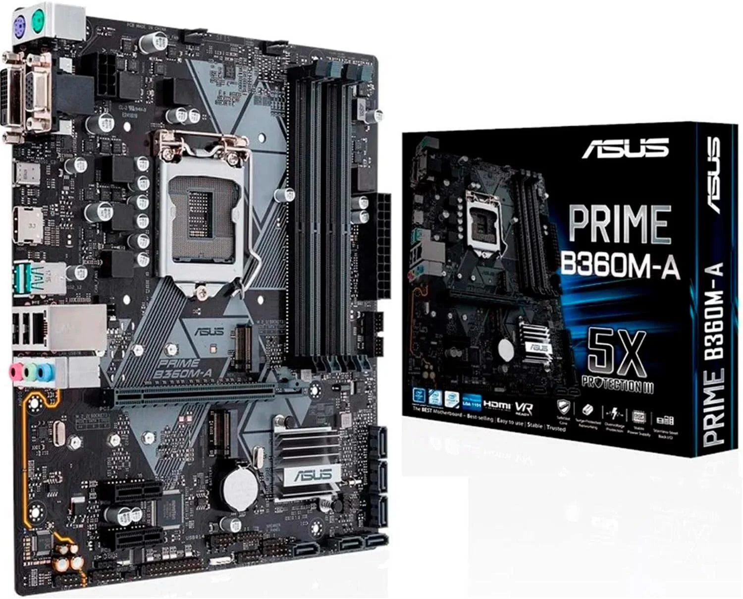 مادربرد ایسوس PRIME B360M-A (سری 300) اینتل LGA-1151 mATX با هدر Aura Sync RGB، پشتیبانی از DDR4 2666MHz، پشتیبانی از M.2، HDMI، آماده برای حافظه Intel Optane، SATA 6Gbps و USB 3.1 Gen 2