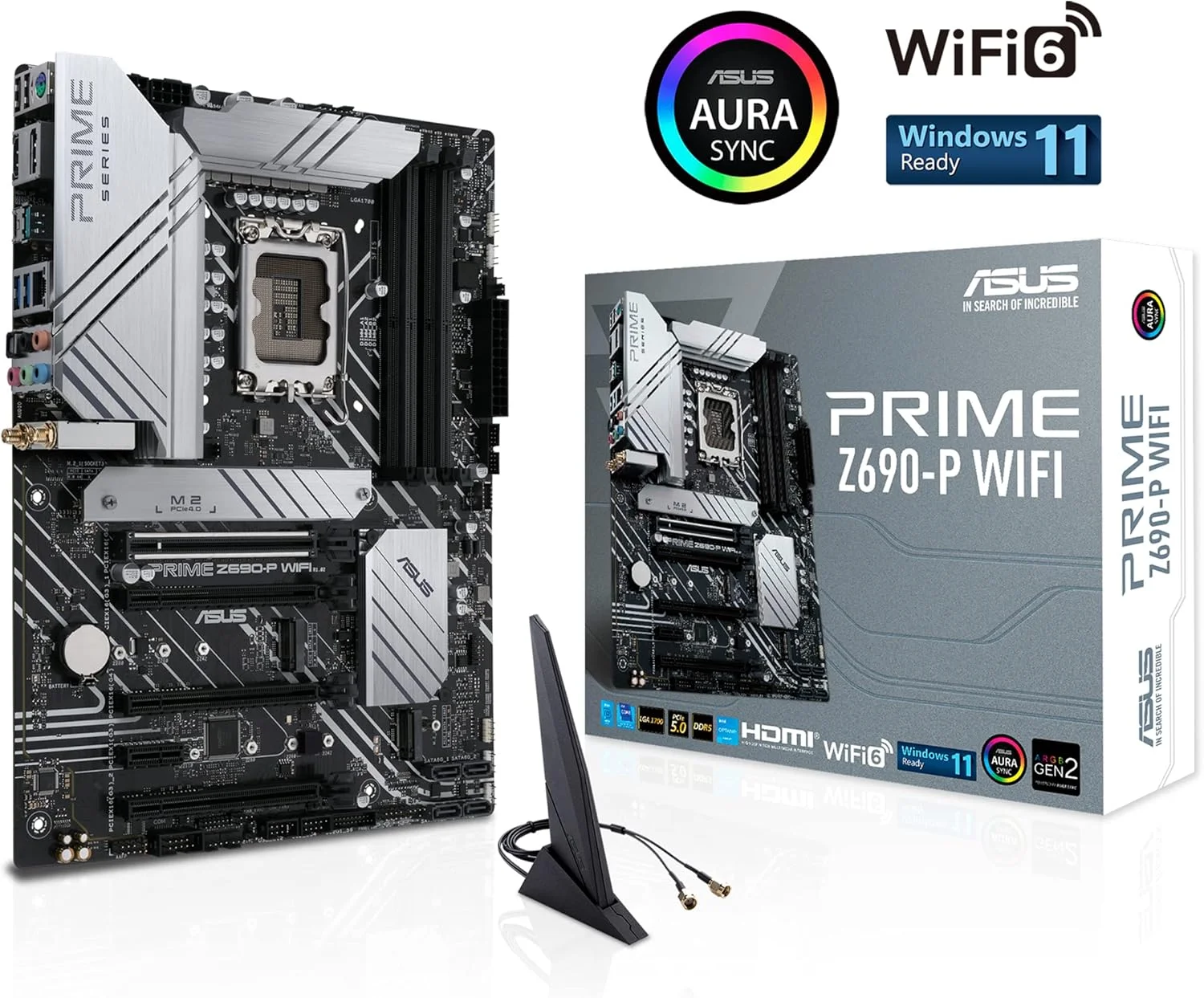 مادربرد ایسوس پرایم Z690-P WiFi LGA1700 (نسل دوازدهم اینتل) ATX (PCIe 5.0, DDR5, 14+1 Power Stages, 3X M.2, WiFi 6, BT v5.2, 2.5Gb LAN, USB 3.2 Gen 1 Type-C پنل جلو, پشتیبانی از Thunderbolt 4, Arua Sync)