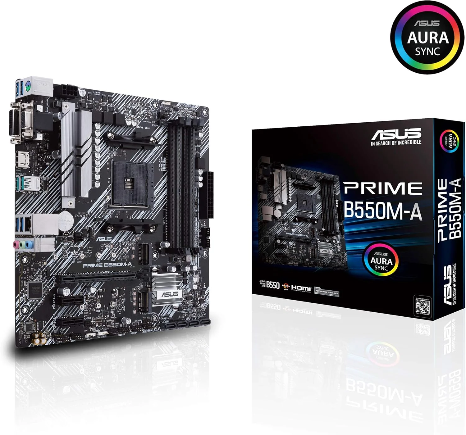 مادربرد ASUS Prime B550M-A AMD AM4 (نسل سوم Ryzen) microATX تجاری (PCIe 4.0, حافظه ECC, LAN 1Gb, HDMI 2.1/D-Sub, 4K@60HZ, TPM, ASUS Control Center Express)