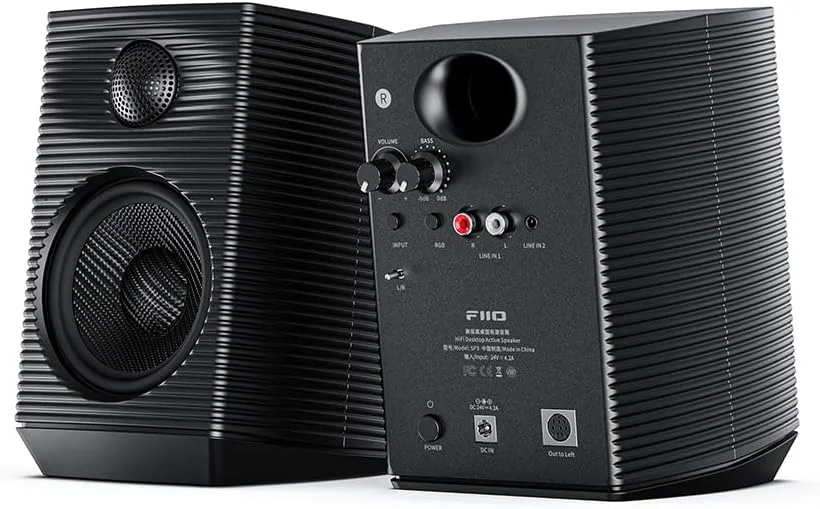 اسپیکرهای رومیزی فعال های-فای FiiO SP3 - سیستم صوتی استریو 80 واتی برای کامپیوتر و موسیقی خانگی با AUX Audio/RCA، 2-Way (مشکی)