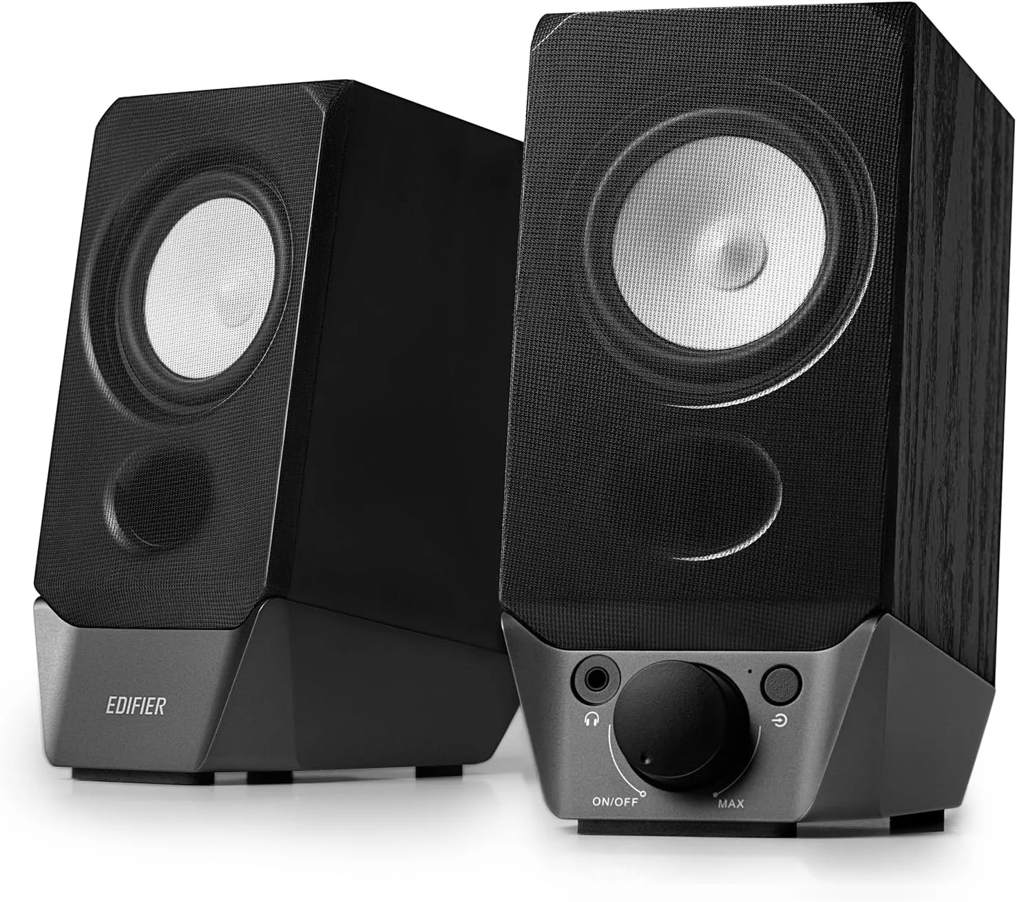 سیستم بلندگوی کامپیوتر 2.0 Edifier R19BT با بدنه چوبی، بلوتوث 5.3، صدای استریو کامل، بیس قوی، کنترل صدا، ورودی 3.5 میلی‌متری/کارت صدای USB-A برای کامپیوتر/تلویزیون/تلفن هوشمند/تبلت - مشکی