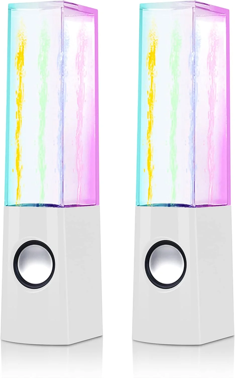 اسپیکرهای آبی رقصان کامپیوتر LED رنگی با نور، اسپیکرهای نمایش نور فواره رقصان USB، رابط 3.5 میلی متری، مناسب برای لپ تاپ/کامپیوتر رومیزی (سفید)