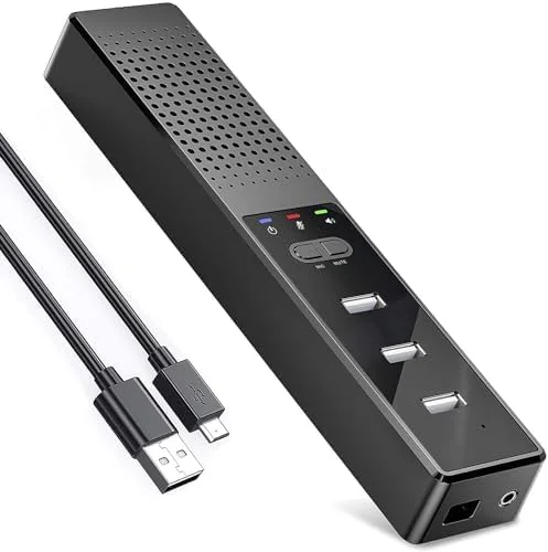 اسپیکر کامپیوتر با میکروفون، اسپیکرهای USB برای دفتر کار هوشمند و آموزش آنلاین، اسپیکرهای کامپیوتر قابل حمل و خارجی 3 در 1 با هاب، Plug & Play. (خاکستری مشکی)