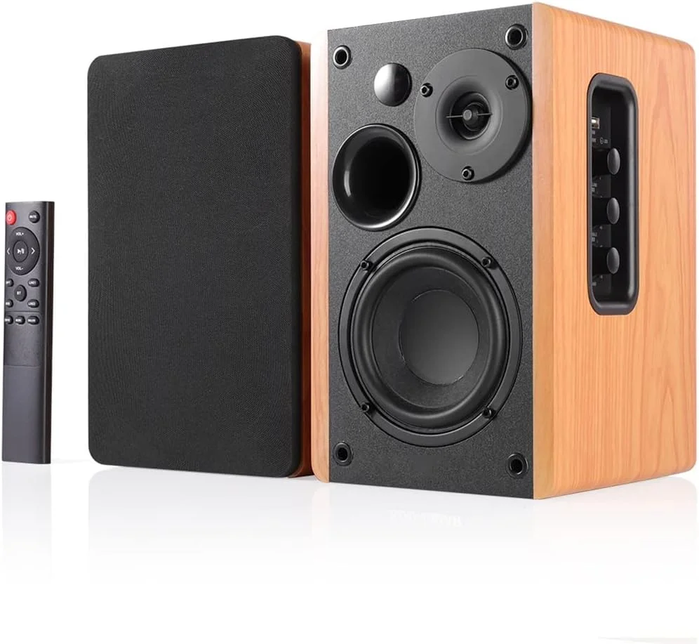اسپیکر قفسه کتابی 80 واتی 2.0 HiFi سیستم صوتی چوبی برای تلویزیون کامپیوتر ستون ساندبار 4.5 اینچی USB