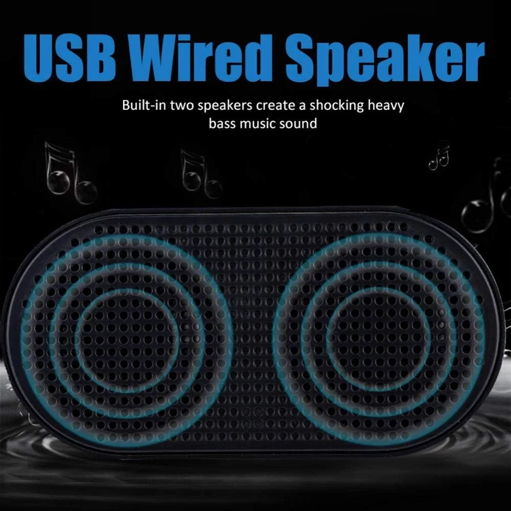 اسپیکر سیمی مینی USB Bewinner با بیس قوی، منبع تغذیه داخلی و بلندگوهای دوتایی برای کامپیوتر، لپ تاپ و دسکتاپ