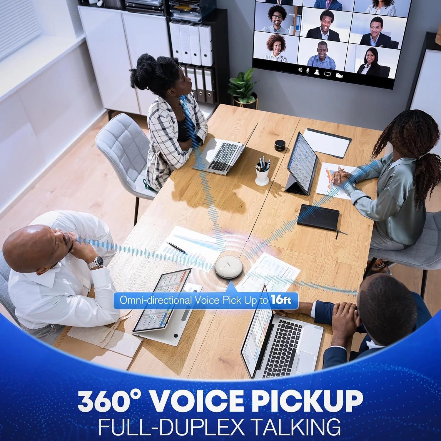 اسپیکرفون کنفرانس بلوتوث M4 با میکروفون کنفرانس با قابلیت حذف نویز هوش مصنوعی، ضبط صدا، دو طرفه، دریافت صدای 360 درجه، اسپیکر USB برای تیم‌ها، زوم، دفتر کار خانگی، خاکستری