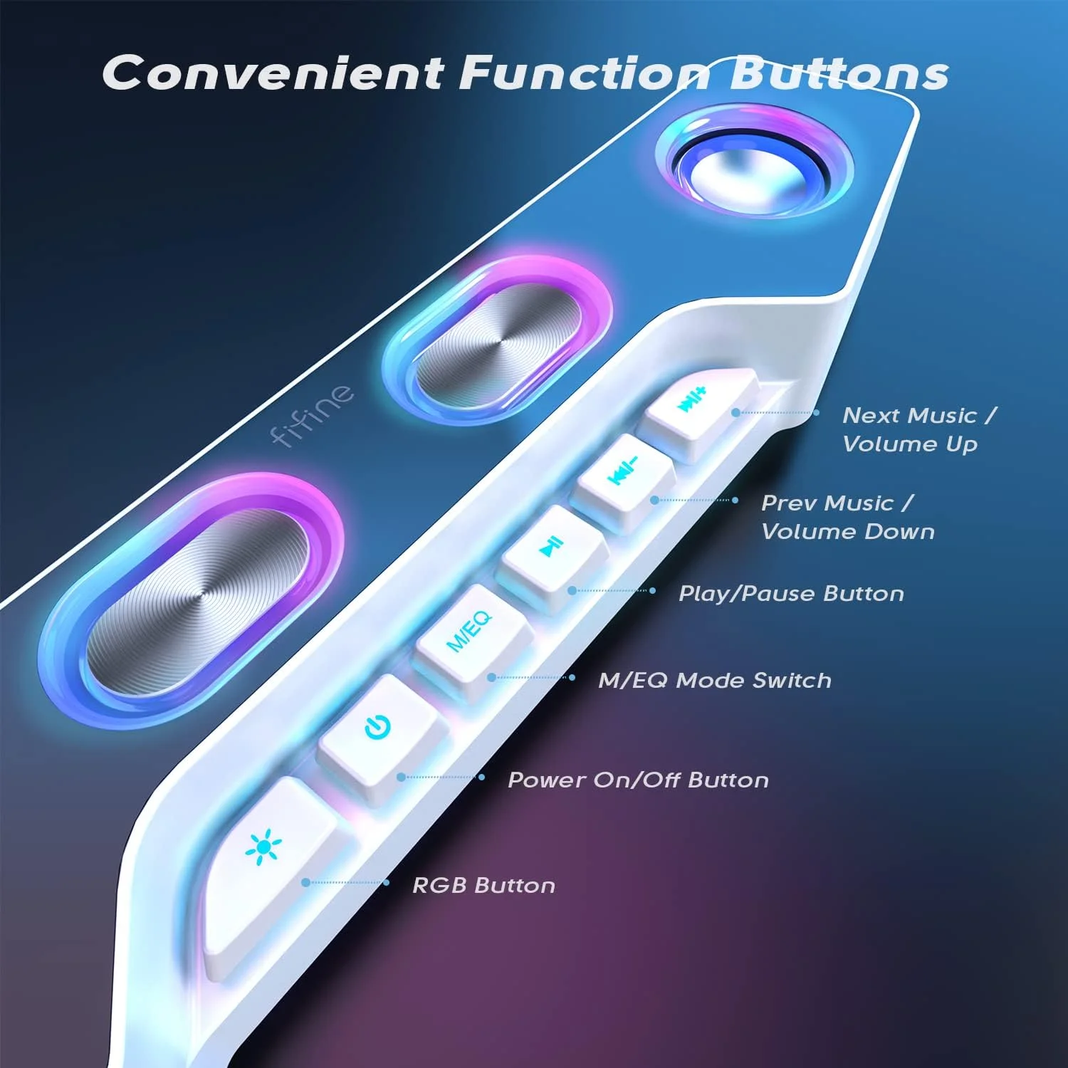 اسپیکرهای گیمینگ Fifine برای کامپیوتر، اسپیکرهای بلوتوثی بی سیم کامپیوتر با ورودی AUX برای لپ تاپ رومیزی، بلندگوهای RGB با کنترل صدا برای مهمانی، استریمینگ، جلسه A16 سفید