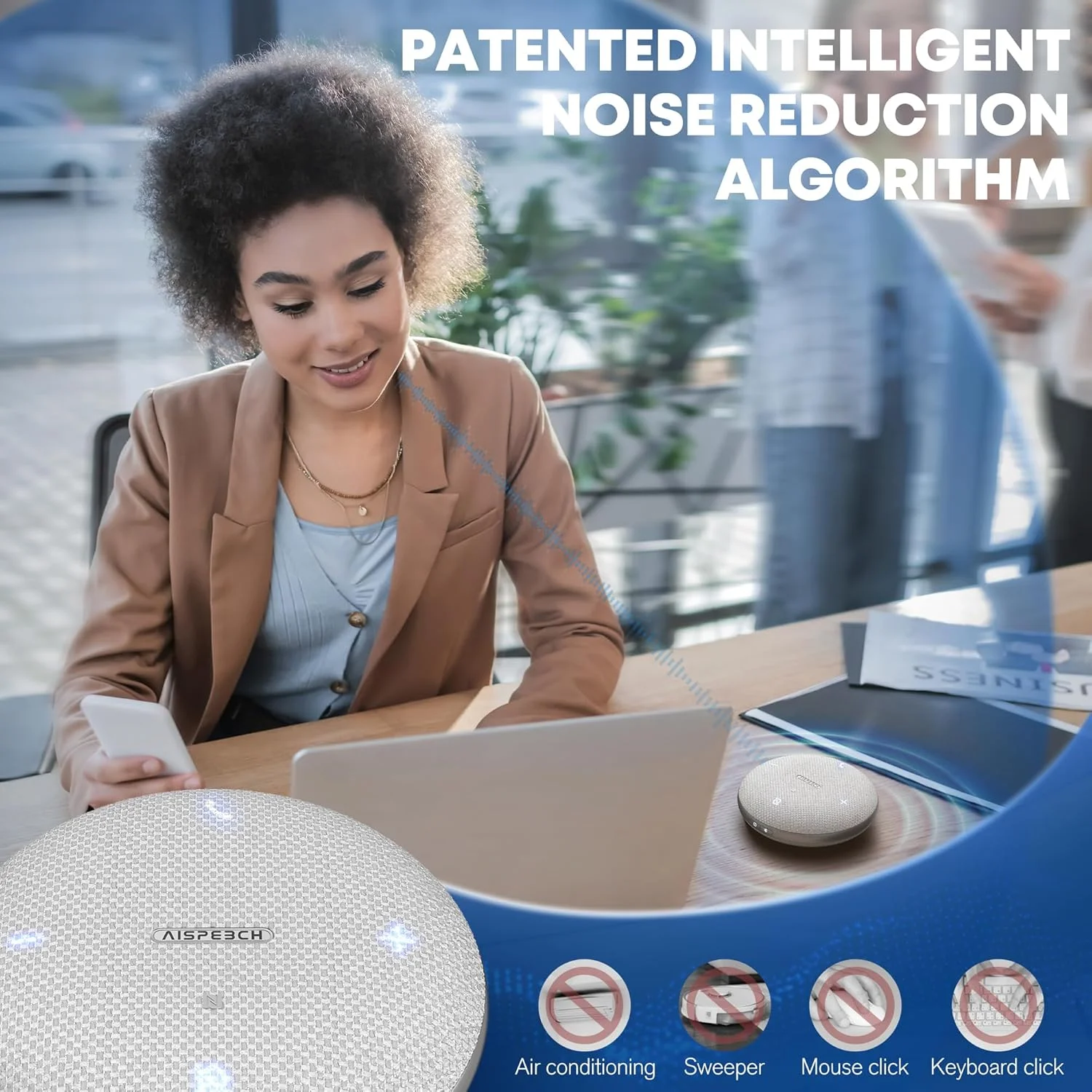 اسپیکرفون کنفرانس بلوتوث M4 با میکروفون کنفرانس با قابلیت حذف نویز هوش مصنوعی، ضبط صدا، دو طرفه، دریافت صدای 360 درجه، اسپیکر USB برای تیم‌ها، زوم، دفتر کار خانگی، خاکستری