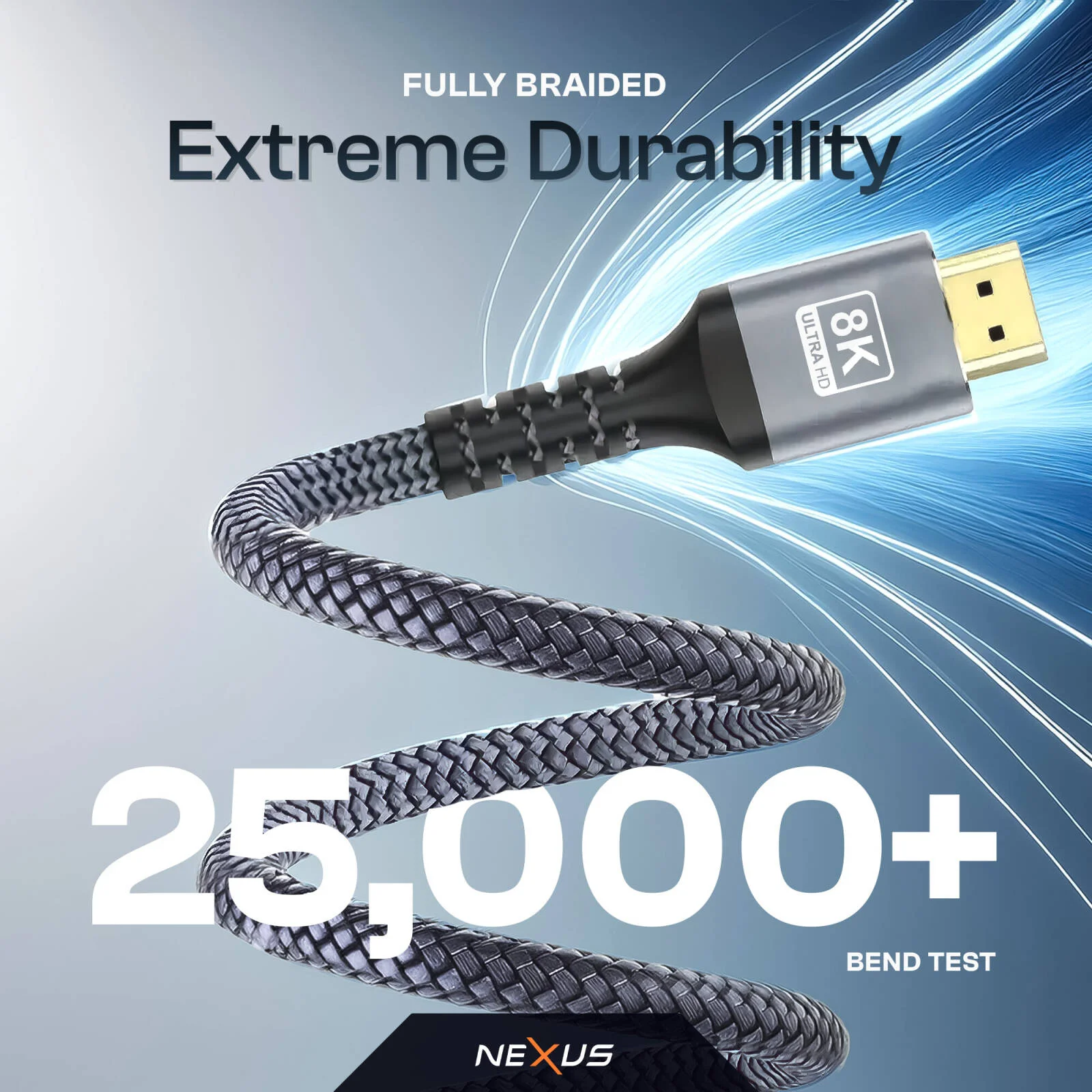 کابل HDMI به HDMI نکسوس، انتقال فوق العاده سریع 48 گیگابیت بر ثانیه، پشتیبانی از کیفیت 8K@60Hz، کانکتور با روکش نیکل، کابل بافته شده نایلونی، طول کابل 5 متر، مشکی | HD001-5m