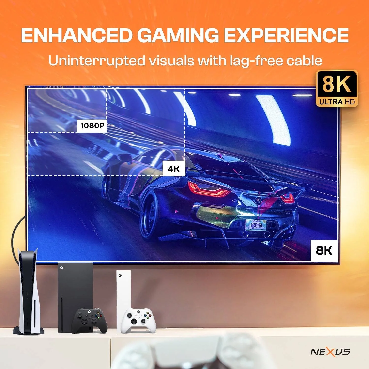 کابل HDMI به HDMI نکسوس، انتقال فوق العاده سریع 48 گیگابیت بر ثانیه، پشتیبانی از کیفیت 8K@60Hz، کانکتور با روکش نیکل، کابل بافته شده نایلونی، طول کابل 5 متر، مشکی | HD001-5m