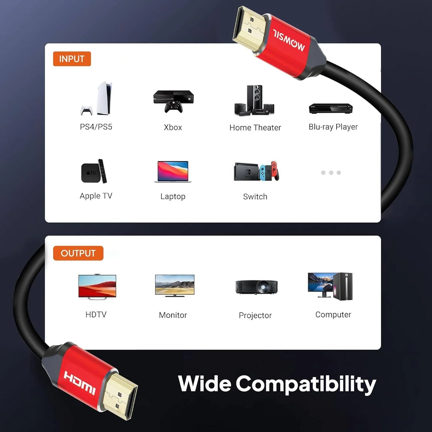 کابل HDMI موسیل 18 گیگابیت بر ثانیه، سرعت بالا، 4K @ 30Hz، کابل 1.4، طول 25 متر، سیم HDMI به HDMI سازگار با گیرنده دیجیتال، PS-3/4، تلویزیون، پروژکتور، نمایشگر، مشکی-قرمز | MOHD125