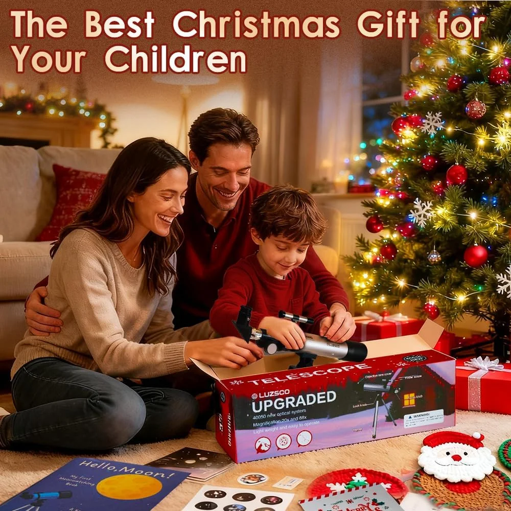 تلسکوپ کودکان 50 میلی‌متری با بزرگنمایی 100 برابر، تلسکوپ مبتدی نقره‌ای با سه‌پایه، 2 چشمی، مجموعه یابنده، هدیه آموزشی STEM نجوم برای پسران و دختران 6-12 سال
