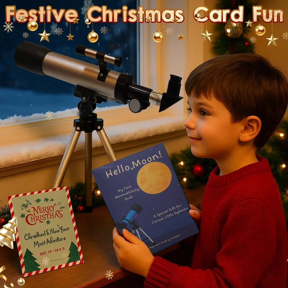 تلسکوپ کودکان 50 میلی‌متری با بزرگنمایی 100 برابر، تلسکوپ مبتدی نقره‌ای با سه‌پایه، 2 چشمی، مجموعه یابنده، هدیه آموزشی STEM نجوم برای پسران و دختران 6-12 سال