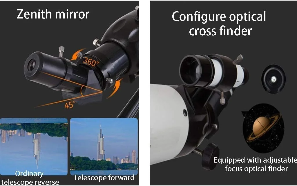 تلسکوپ 80 میلی‌متری با دهانه باز و طول 400 میلی‌متر، مناسب کودکان و بزرگسالان مبتدی، به همراه پایه قابل تنظیم و کوله پشتی، تلسکوپی ایده‌آل برای کودکان
