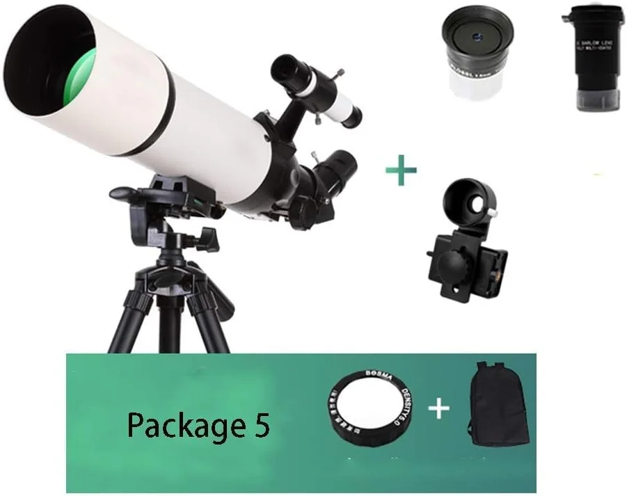 تلسکوپ 80 میلی‌متری با دهانه باز و طول 400 میلی‌متر، مناسب کودکان و بزرگسالان مبتدی، به همراه پایه قابل تنظیم و کوله پشتی، تلسکوپی ایده‌آل برای کودکان
