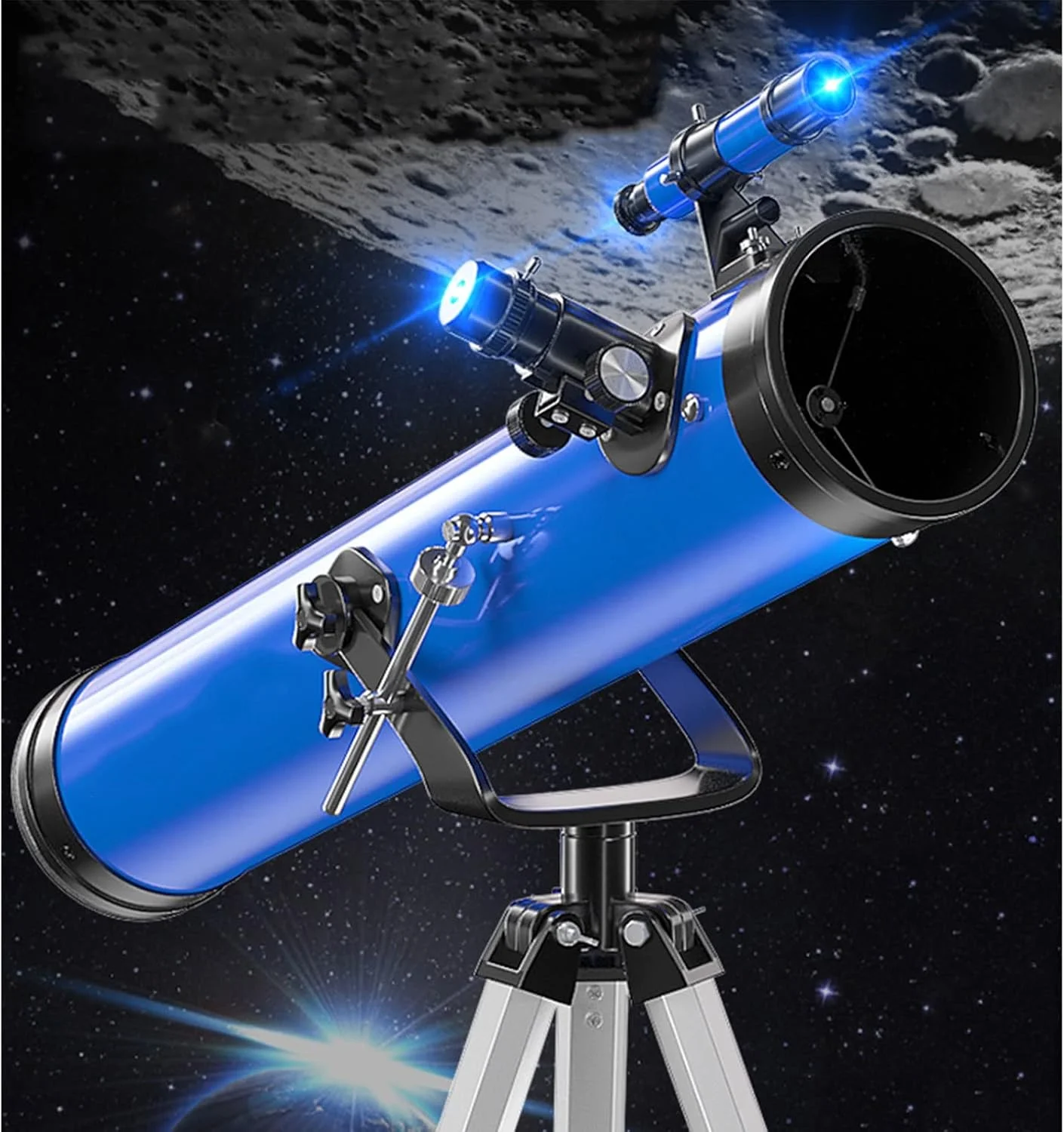 تلسکوپ برای نجوم، تلسکوپ برای کودکان، تلسکوپ قابل حمل - نصب و استفاده آسان - ایده آل برای کودکان و بزرگسالان مبتدی - تلسکوپ نجومی برای ماه، ستاره نگری (رنگ: آبی، سایز: A)