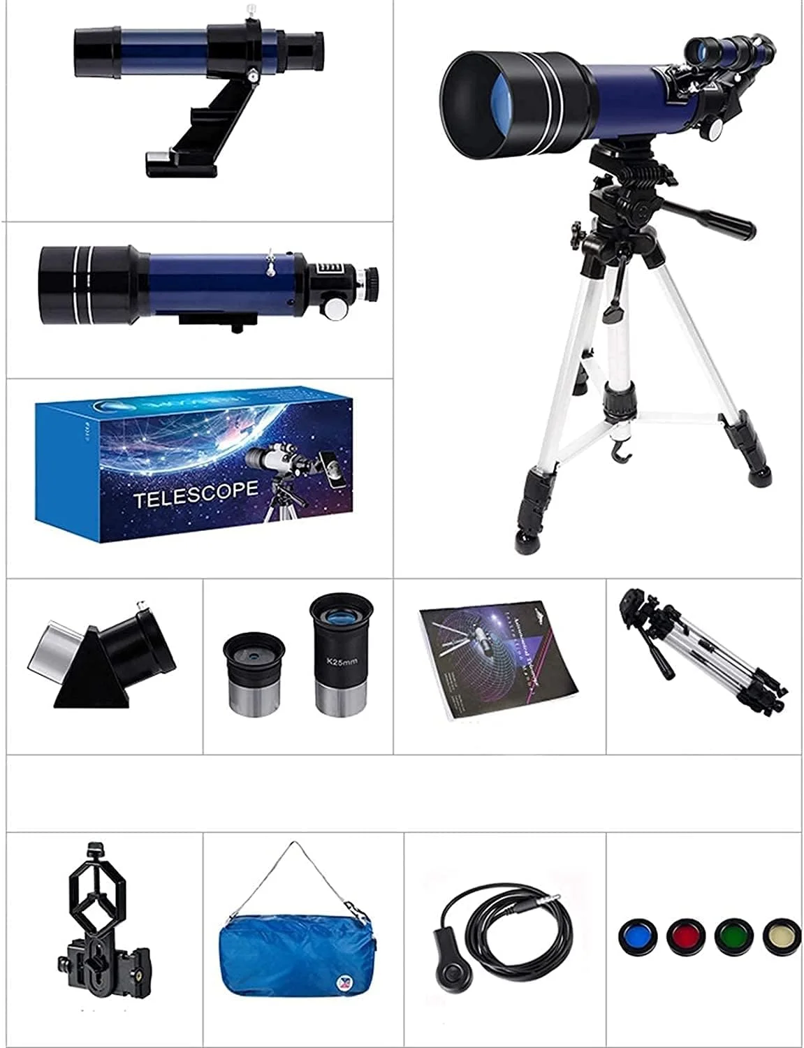 تلسکوپ مبتدی برای کودکان، تلسکوپ منکسوری انکساری نجومی با دیافراگم 70 میلیمتری، به همراه پایه قابل تنظیم، فیلتر ماه و کیف حمل تلسکوپ مبتدی برای کودکان، تلسکوپ منکسوری انکساری نجومی با دیافراگم 70 میلیمتری، به همراه پایه قابل تنظیم، فیلتر ماه و کیف حمل