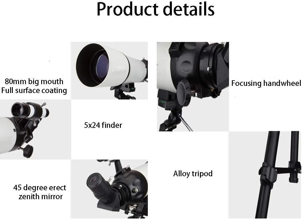 تلسکوپ برای کودکان و بزرگسالان مبتدی، تلسکوپ نجومی با دهانه 80 میلی‌متری و فاصله کانونی 400 میلی‌متری به همراه پایه قابل تنظیم و کوله پشتی، تلسکوپ ایده آل برای کودکان