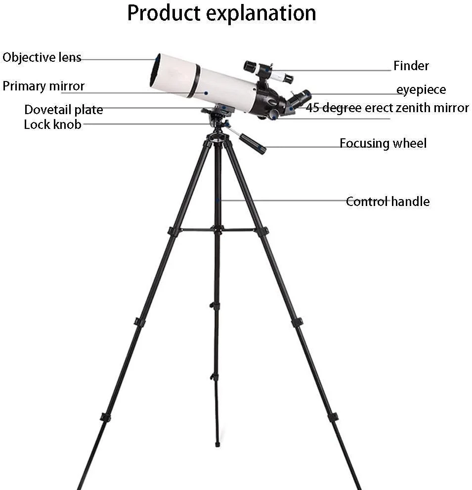 تلسکوپ برای کودکان و بزرگسالان مبتدی، تلسکوپ نجومی با دهانه 80 میلی‌متری و فاصله کانونی 400 میلی‌متری به همراه پایه قابل تنظیم و کوله پشتی، تلسکوپ ایده آل برای کودکان