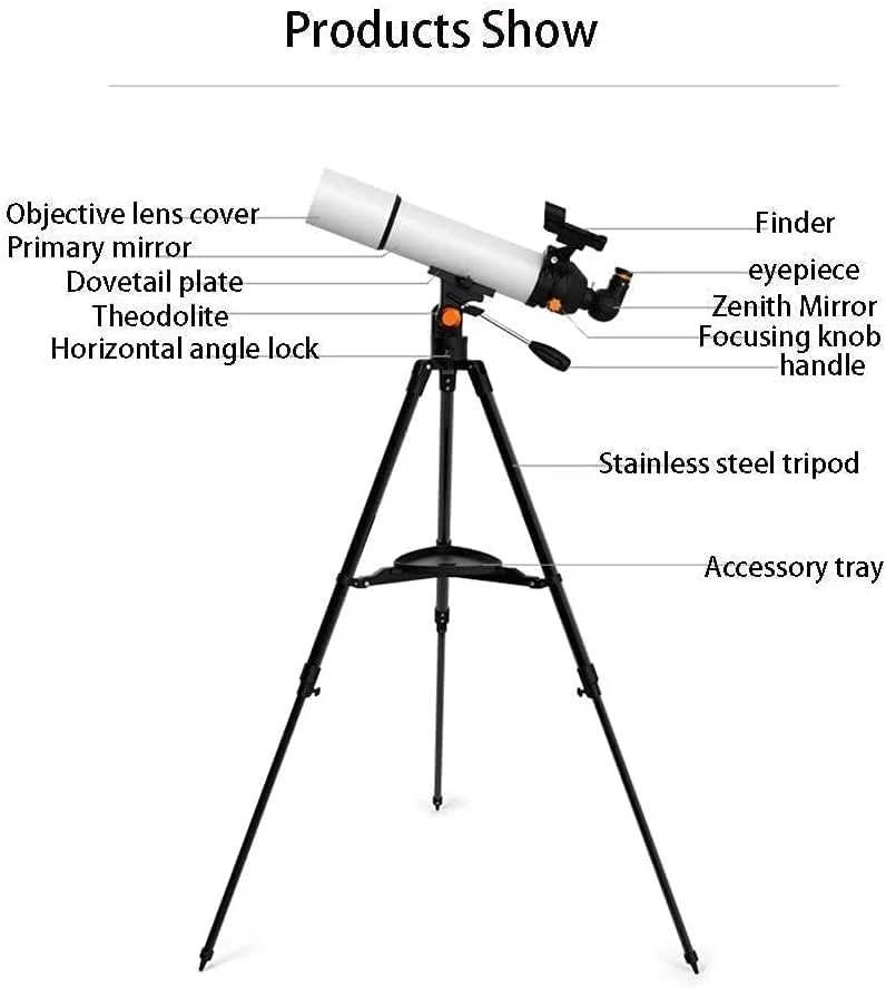 تلسکوپ 500x80 میلی‌متری با پایه و کوله پشتی، تلسکوپ قابل حمل برای کودکان مبتدی، تلسکوپ مسافرتی با چشمی 10 میلی‌متری، 23 میلی‌متری و آینه راست 90 درجه