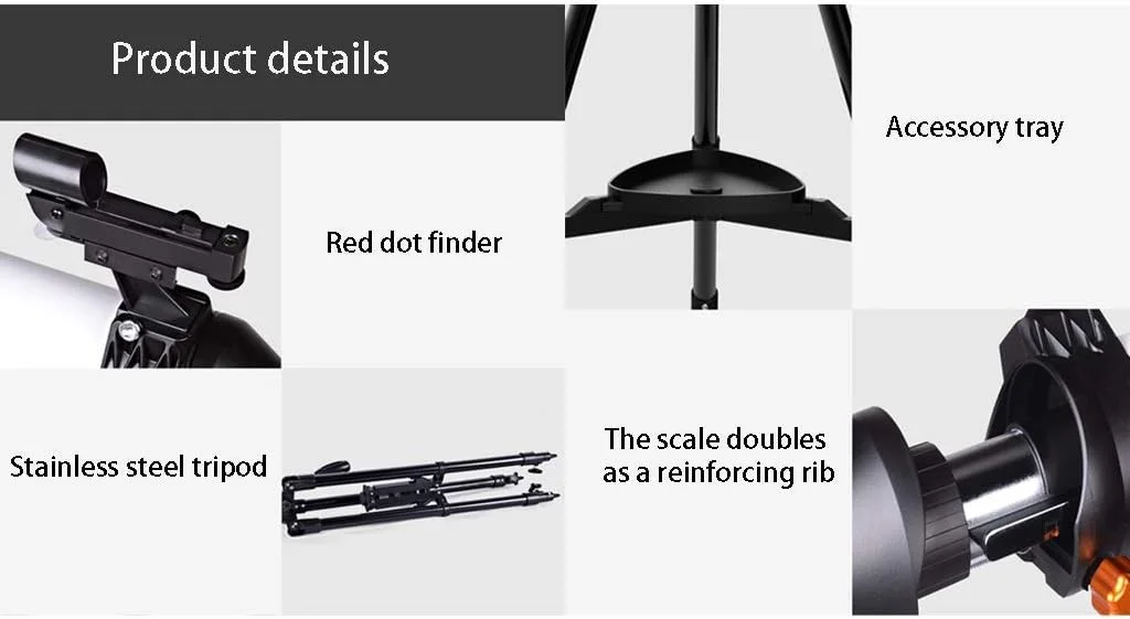 تلسکوپ 500x80 میلی‌متری با پایه و کوله پشتی، تلسکوپ قابل حمل برای کودکان و مبتدیان، تلسکوپ مسافرتی با چشمی‌های 10 و 23 میلی‌متری و آینه راست‌نمای 90 درجه