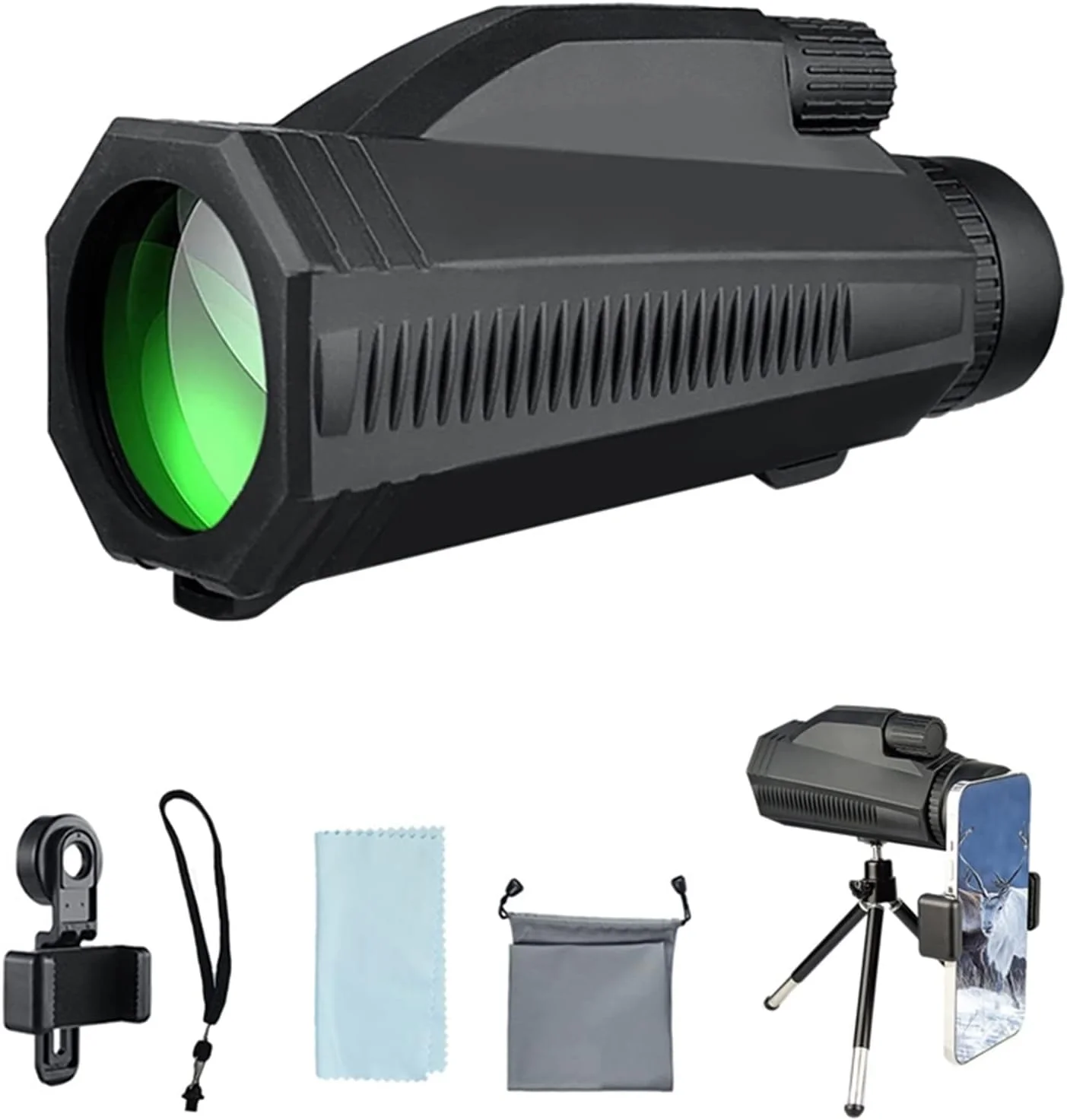 تلسکوپ تک چشمی، تک رنگ با سه پایه نگهدارنده تلفن هوشمند، ضد آب برای تماشای پرندگان، کنسرت موسیقی و مسافرت