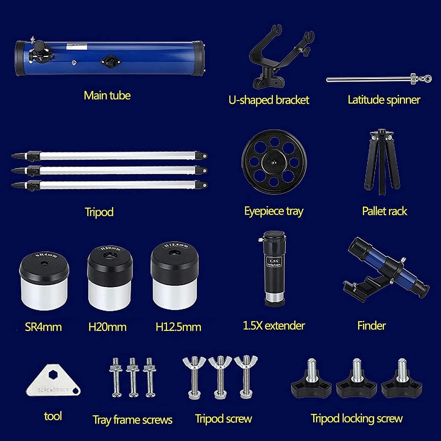 تلسکوپ شکستنی حرفه ای 700/114 میلی متری زوم 875X HD تک چشمی فضای باز با پایه قابل تنظیم + یاب + 3 چشمی + فیلتر ماه + لنز بارلو 1.5X/5X