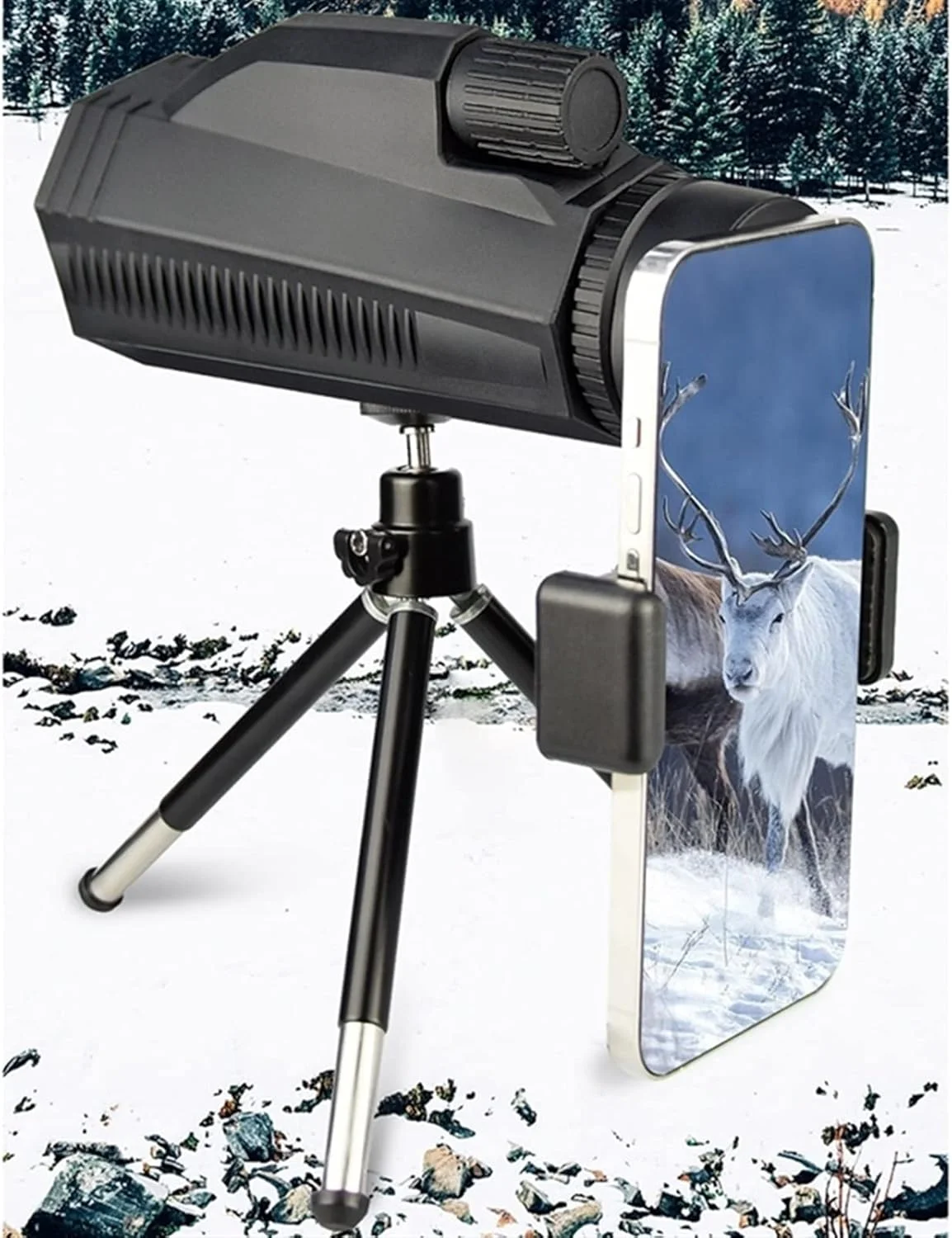 تلسکوپ تک چشمی، تک رنگ با سه پایه نگهدارنده تلفن هوشمند، ضد آب برای تماشای پرندگان، کنسرت موسیقی و مسافرت