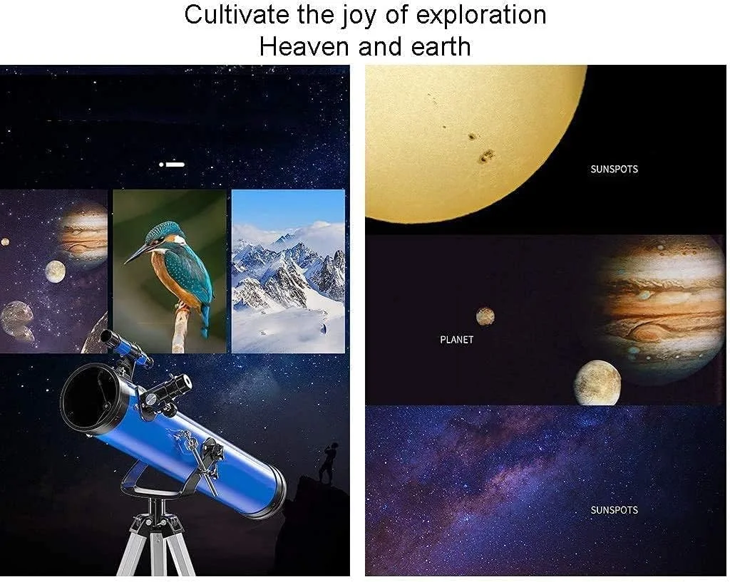تلسکوپ نجومی قابل حمل برای مبتدیان، کودکان و بزرگسالان، با سه پایه قابل تنظیم، براکت فلزی، قطر بزرگ 114 میلی متر، تلسکوپ نجومی مسافرتی