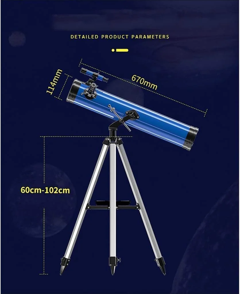 تلسکوپ نجومی قابل حمل برای مبتدیان، کودکان و بزرگسالان به همراه سه پایه قابل تنظیم، براکت فلزی، قطر بزرگ 114 میلی‌متری، تلسکوپ نجومی مسافرتی