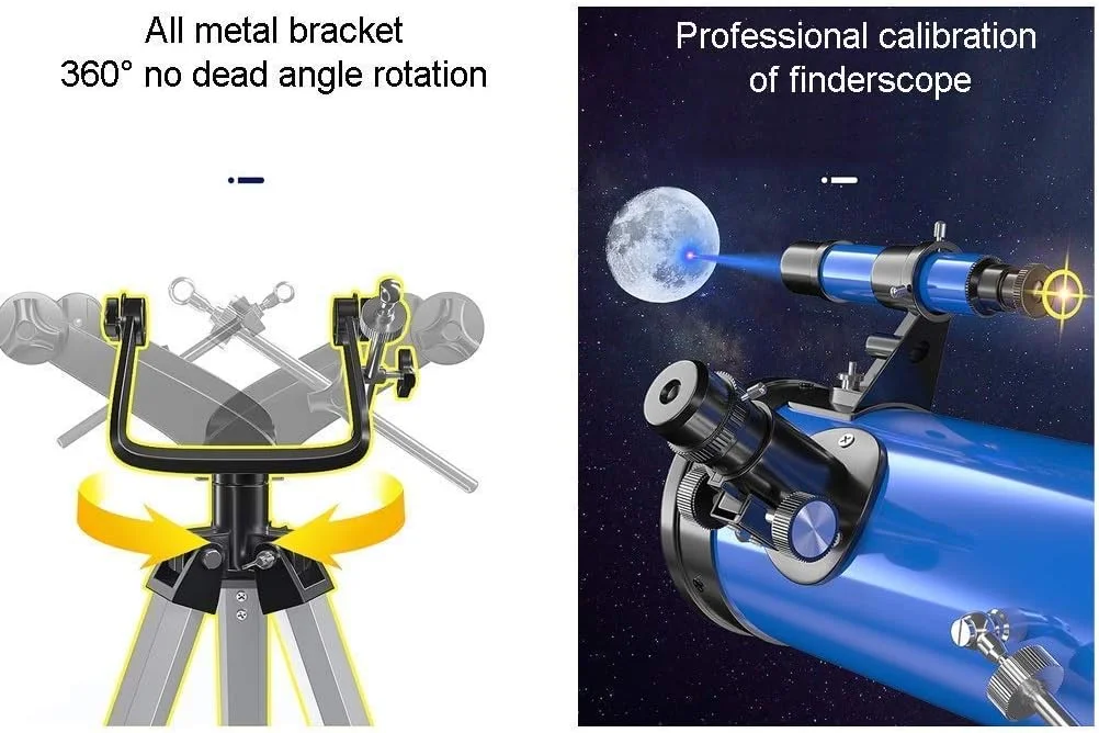 تلسکوپ نجومی قابل حمل برای مبتدیان، کودکان و بزرگسالان به همراه سه پایه قابل تنظیم، براکت فلزی، قطر بزرگ 114 میلی‌متری، تلسکوپ نجومی مسافرتی