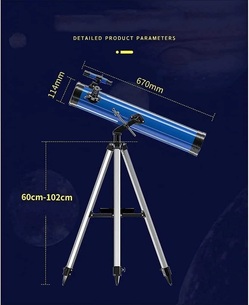 تلسکوپ نجومی قابل حمل برای مبتدیان، کودکان و بزرگسالان، با سه پایه قابل تنظیم، براکت فلزی، قطر بزرگ 114 میلی متر، تلسکوپ نجومی مسافرتی
