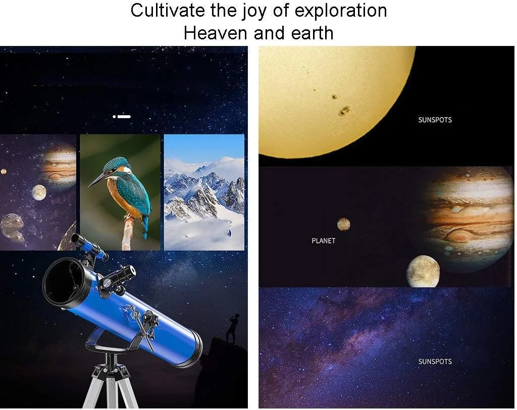 تلسکوپ نجومی قابل حمل برای مبتدیان، کودکان و بزرگسالان با سه پایه قابل تنظیم، براکت فلزی و قطر بزرگ 114 میلیمتری، تلسکوپ نجومی مسافرتی تلسکوپ نجومی قابل حمل برای مبتدیان، کودکان و بزرگسالان با سه پایه قابل تنظیم، براکت فلزی و قطر بزرگ 114 میلیمتری، تلسکوپ نجومی مسافرتی