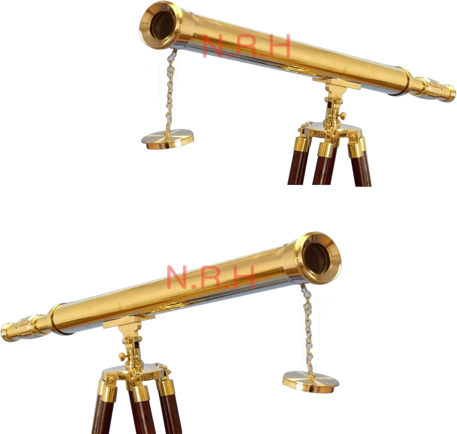 تلسکوپ برنجی ایستاده دریایی با سه پایه چوبی قهوه ای، تلسکوپ ناخدا برای دکوراسیون منزل