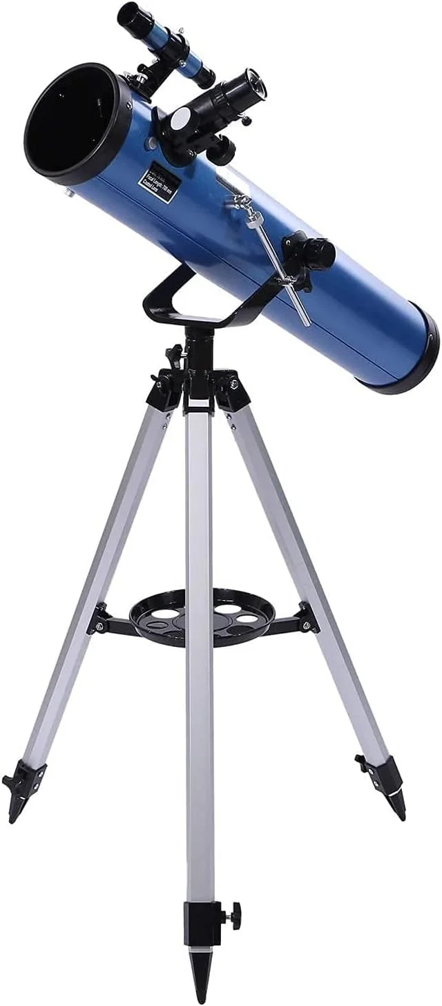 تلسکوپ آبی با وضوح بالا، بزرگنمایی زیاد و دیافراگم بزرگ به همراه پایه قابل تنظیم و منظره یاب برای کودکان و نوجوانان