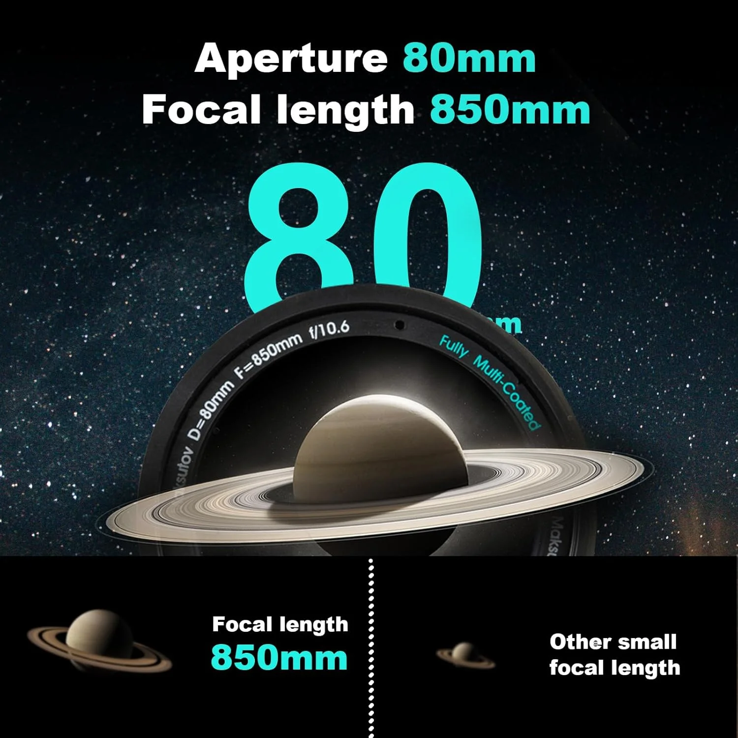 تلسکوپ ماکسوتوف-کاسگرین برای نجوم، دیافراگم 80 میلی‌متری، تلسکوپ ترکیبی کاتادیوپتریک 850 میلی‌متری، تلسکوپ مسافرتی قابل حمل و جمع و جور، به همراه سه‌پایه حرفه‌ای و آداپتور تلفن